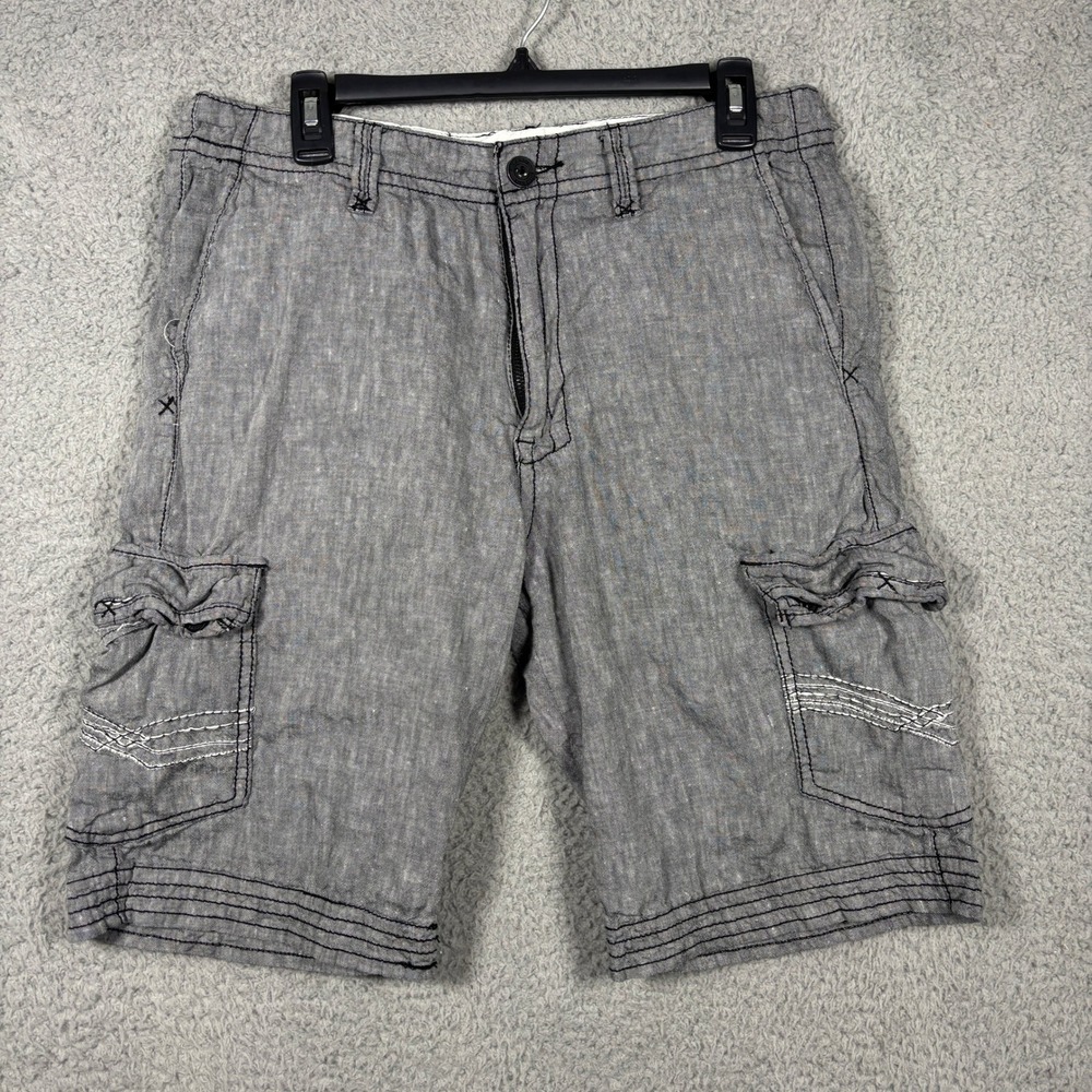 Buckle Black Cargo Shorts Mens 33 Gray Glow Standard Linen Blend Contrast Stitch
